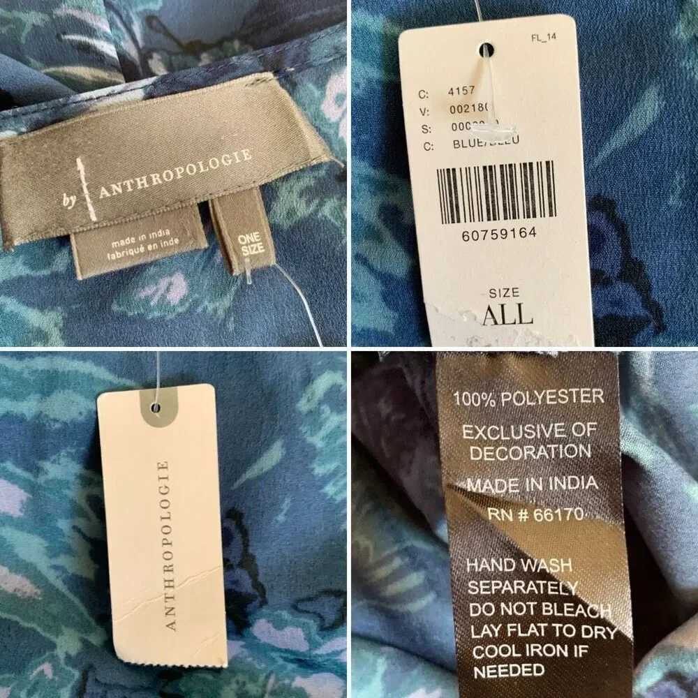 Anthropologie Tori Floral Cropped Belted Kimono Blue Multi One Size - Picture 12 of 13